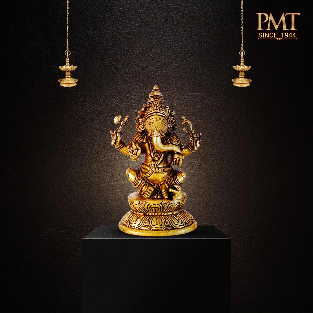 Brass Vinayaka Seated – Traditional Temple Base Design