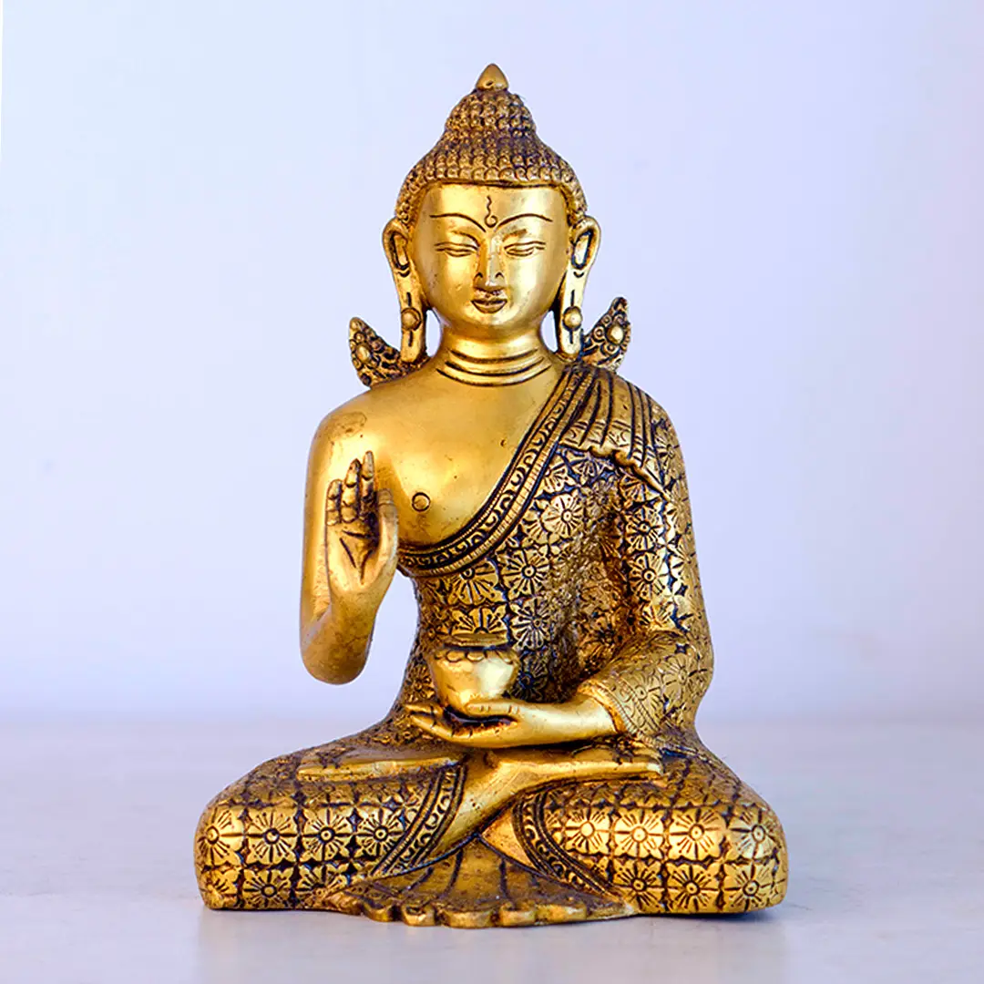 Brass Buddha Idol – Dharmachakra Mudra (Teaching Pose) - Image 2
