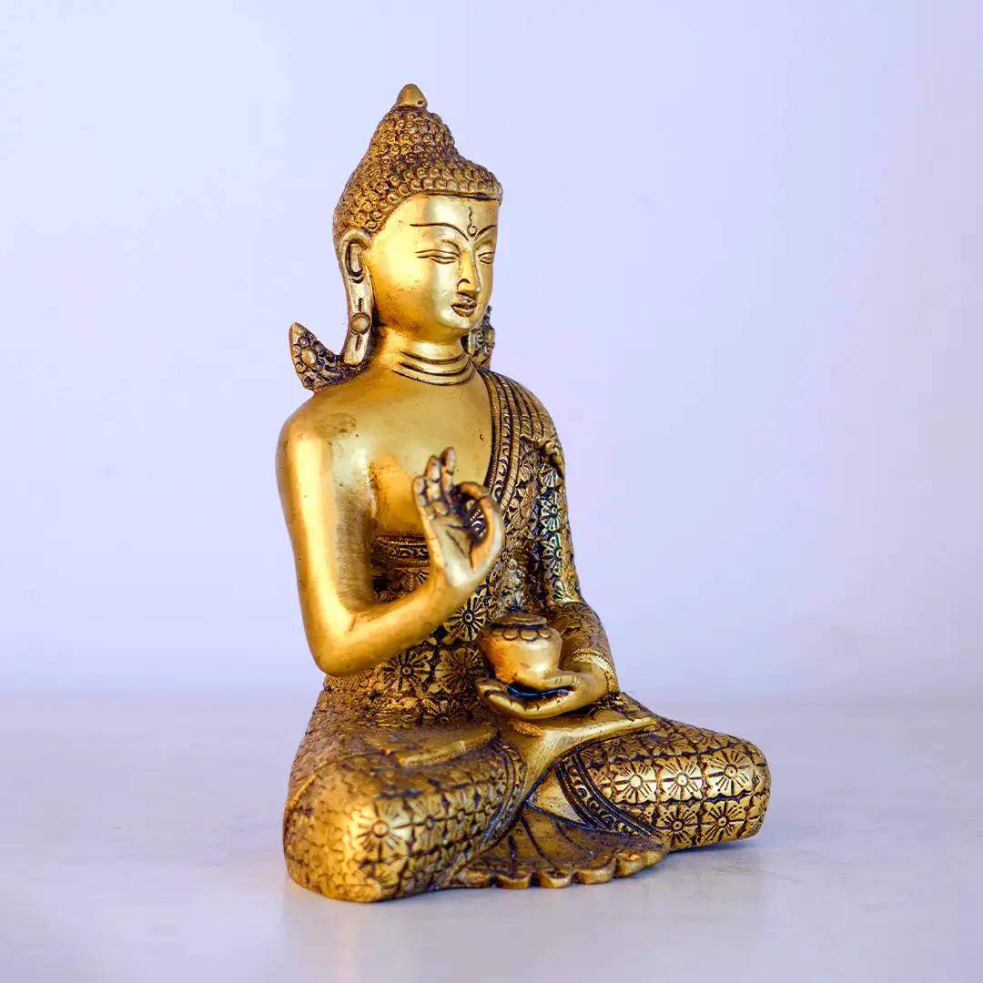 Brass Buddha Idol – Dharmachakra Mudra (Teaching Pose) - Image 4
