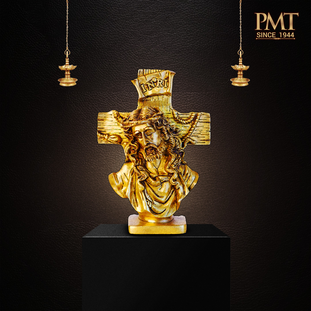 Brass Jesus Christ (INRI Cross) – Sacred Heart Crucifix Bust