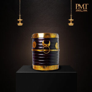 Handcrafted Wooden Grain Storage Barrel with Brass Detailing