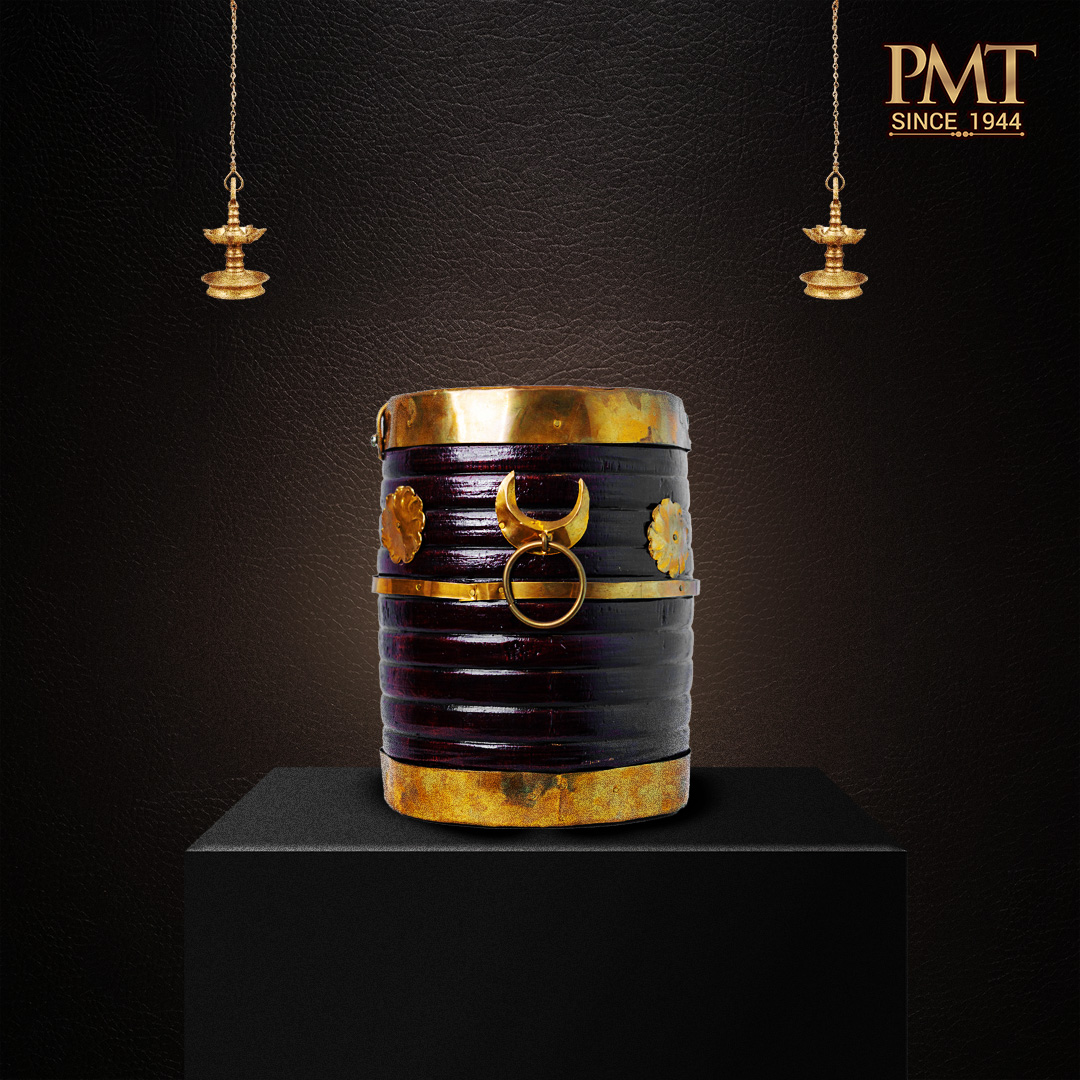 Handcrafted Wooden Grain Storage Barrel with Brass Detailing