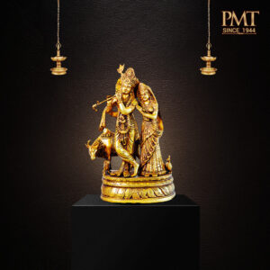 Brass Radha Krishna with Cow – Divine Raas Leela Idol