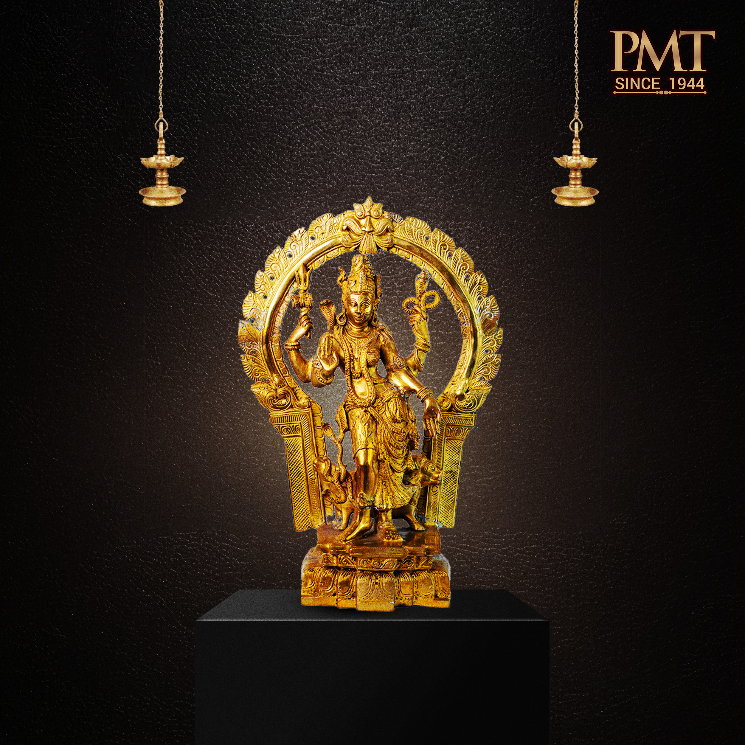 Brass Mahadeva under Prabhavali with Trishula & Damaru