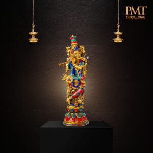 Stone Inlay Venugopal Krishna Idol (Turquoise & Coral finish)