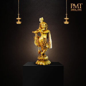 Brass Venugopal Krishna Idol (Tribhangi Posture with Cow)