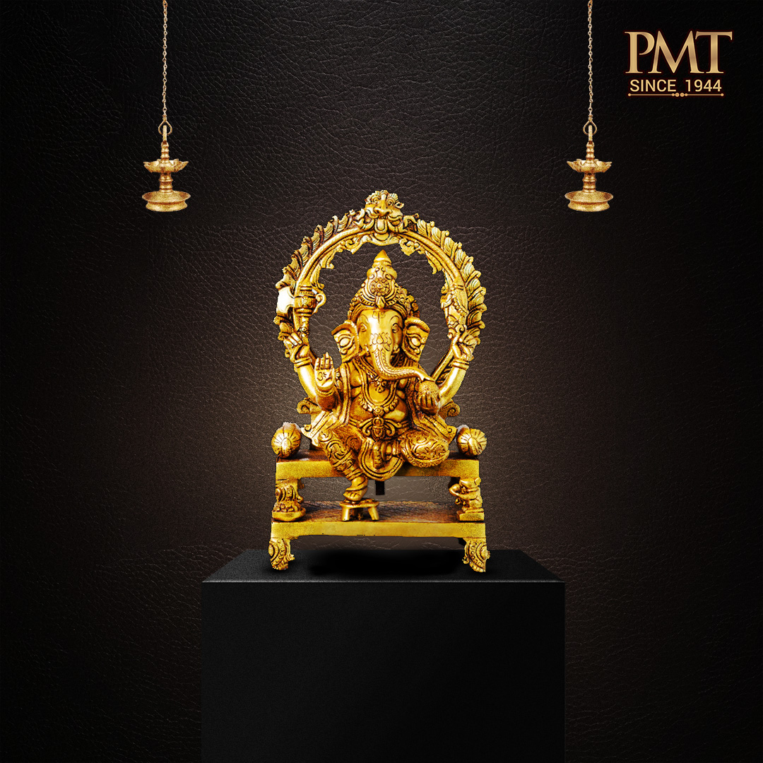 Ganesha with Ornate Prabhavali Brass Idol