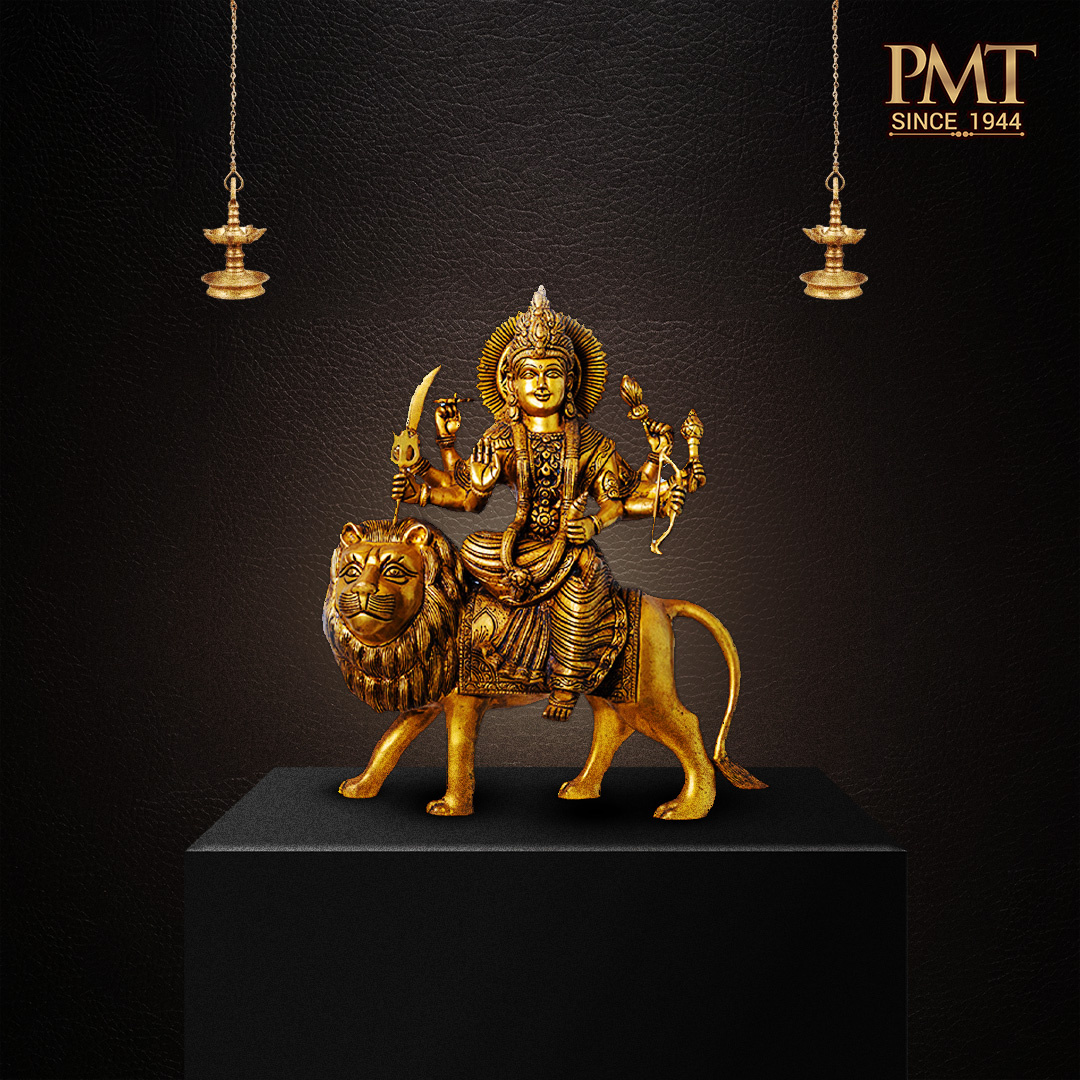Devi Durga on Lion Brass Statue