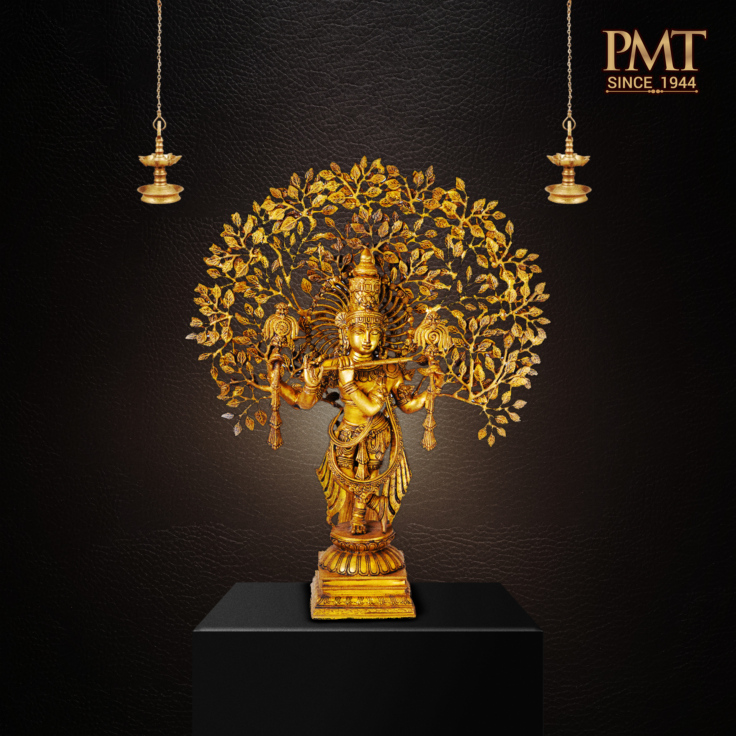 Brass Krishna Under Kalpavriksha Statue