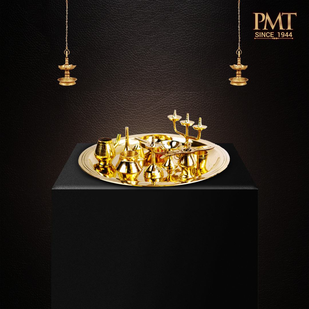 Brass Complete Pooja Thali Set (11 Piece Ashtamangalya Set)