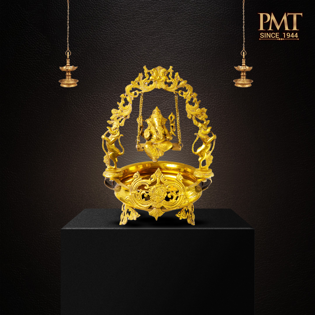 Brass Ganesha Jhoola Uruli (Swing Ganesha with Decorative Uruli Bowl)