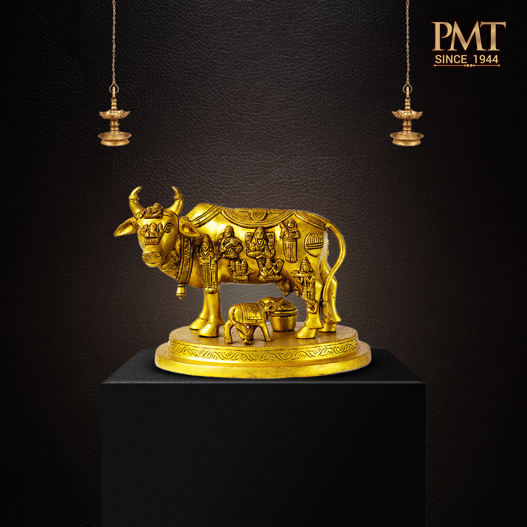 Kamadhenu with Calf Brass Idol – Divine Prosperity Symbol