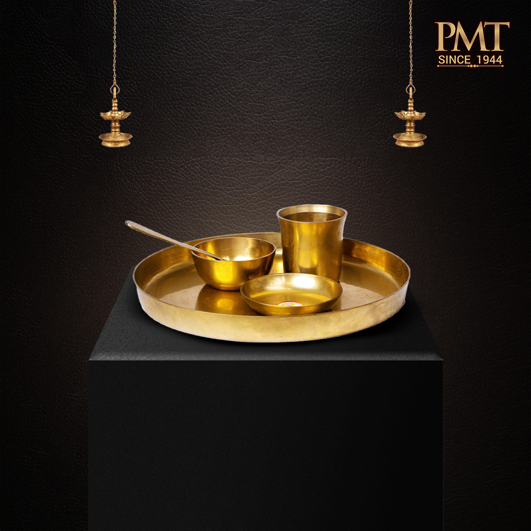 Traditional Pure Bronze Thali Set (5-Piece)