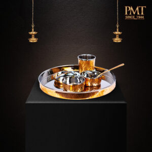 Copper & Stainless Steel Hammered Thali Set (6-Piece)