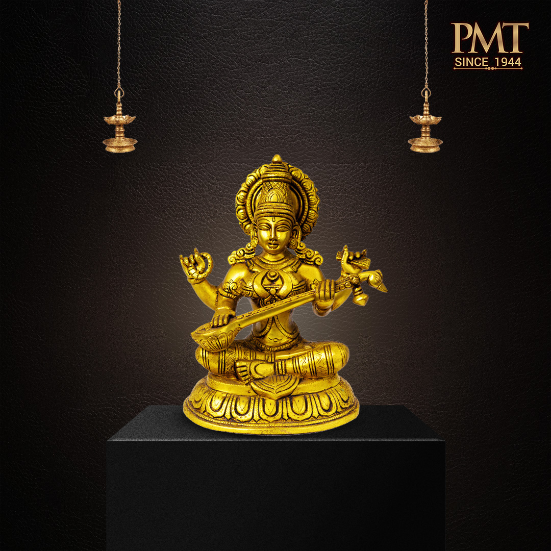Brass Saraswati Devi Idol – Handcrafted Temple Style