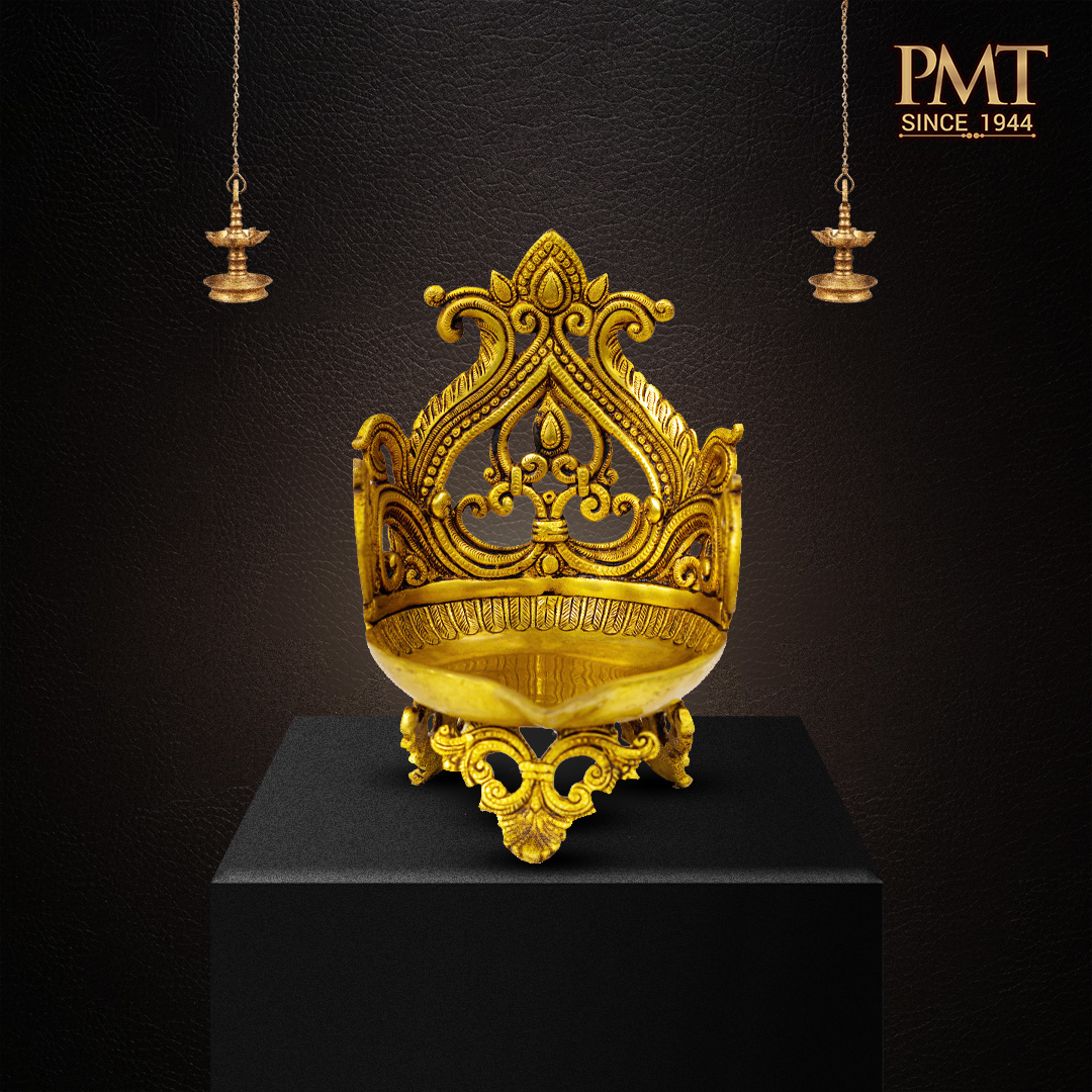 Designer Brass Temple Diya with Ornate Backplate