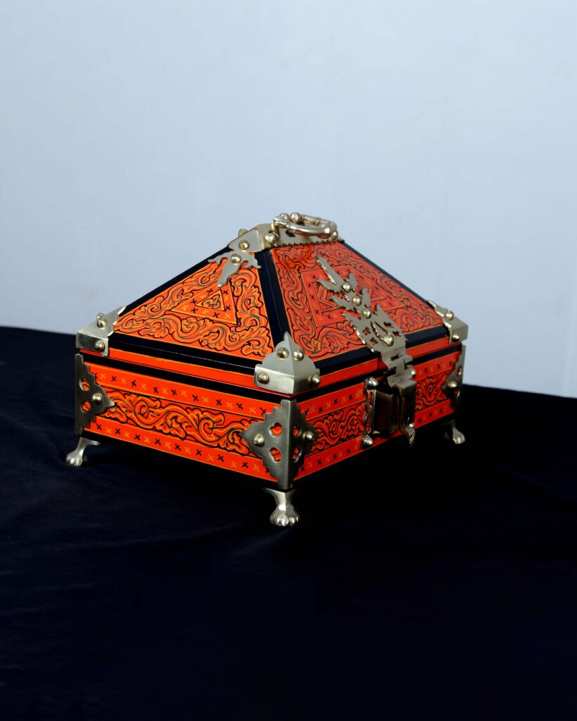 Orange Handcrafted Amadapetti – Kerala Heritage Jewellery Box